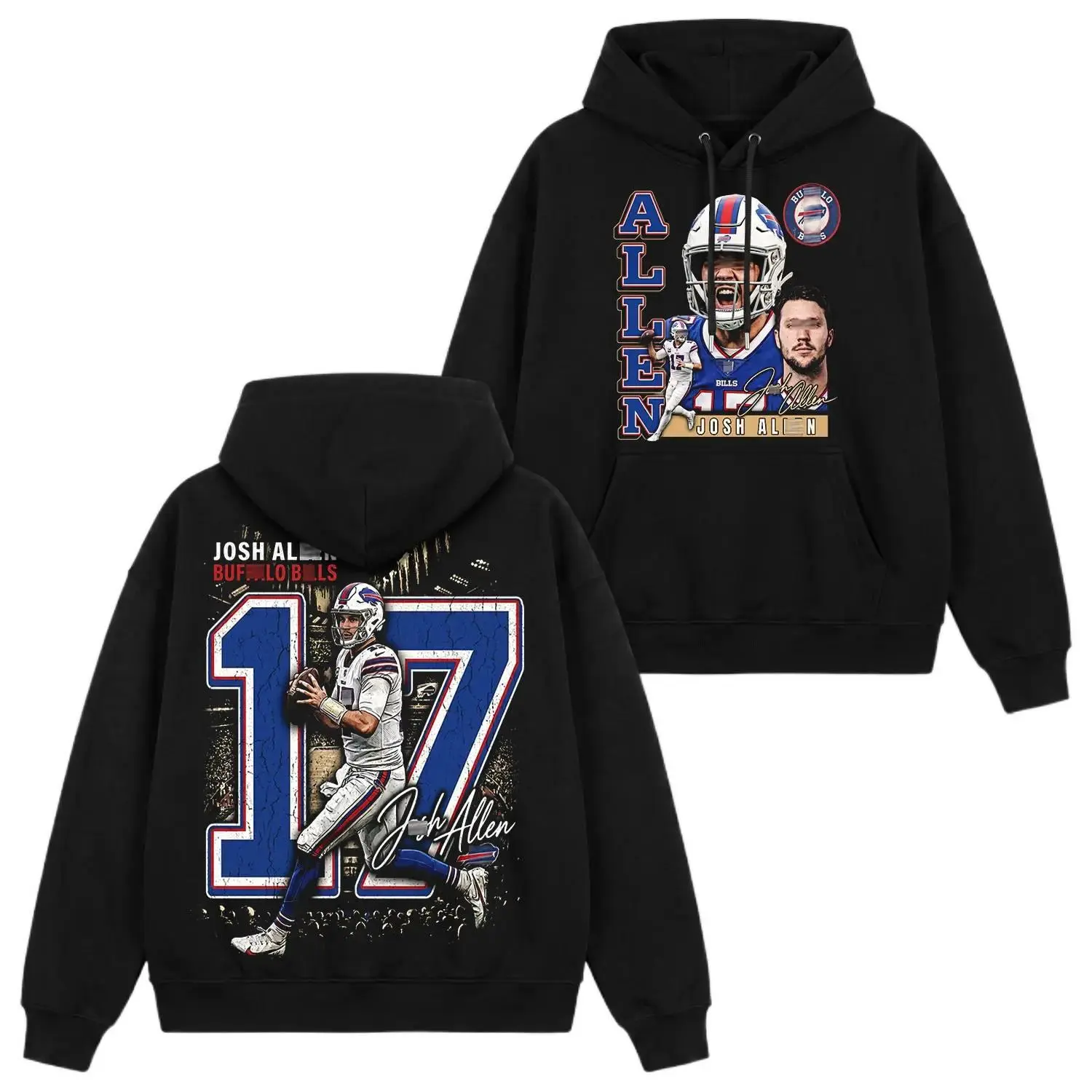 Unisex Josh Allen#17 V3 Football Hoodie T-shirt, Buffalo Quarterback Graphic Hoodie T-shirt, Vintage The U.S. Football Championship -Inspired Sports Sweatshirt, Josh Allen Fan Apparel, Football Fan Hoodie, Game Day Streetwear, Gift for Football Fans