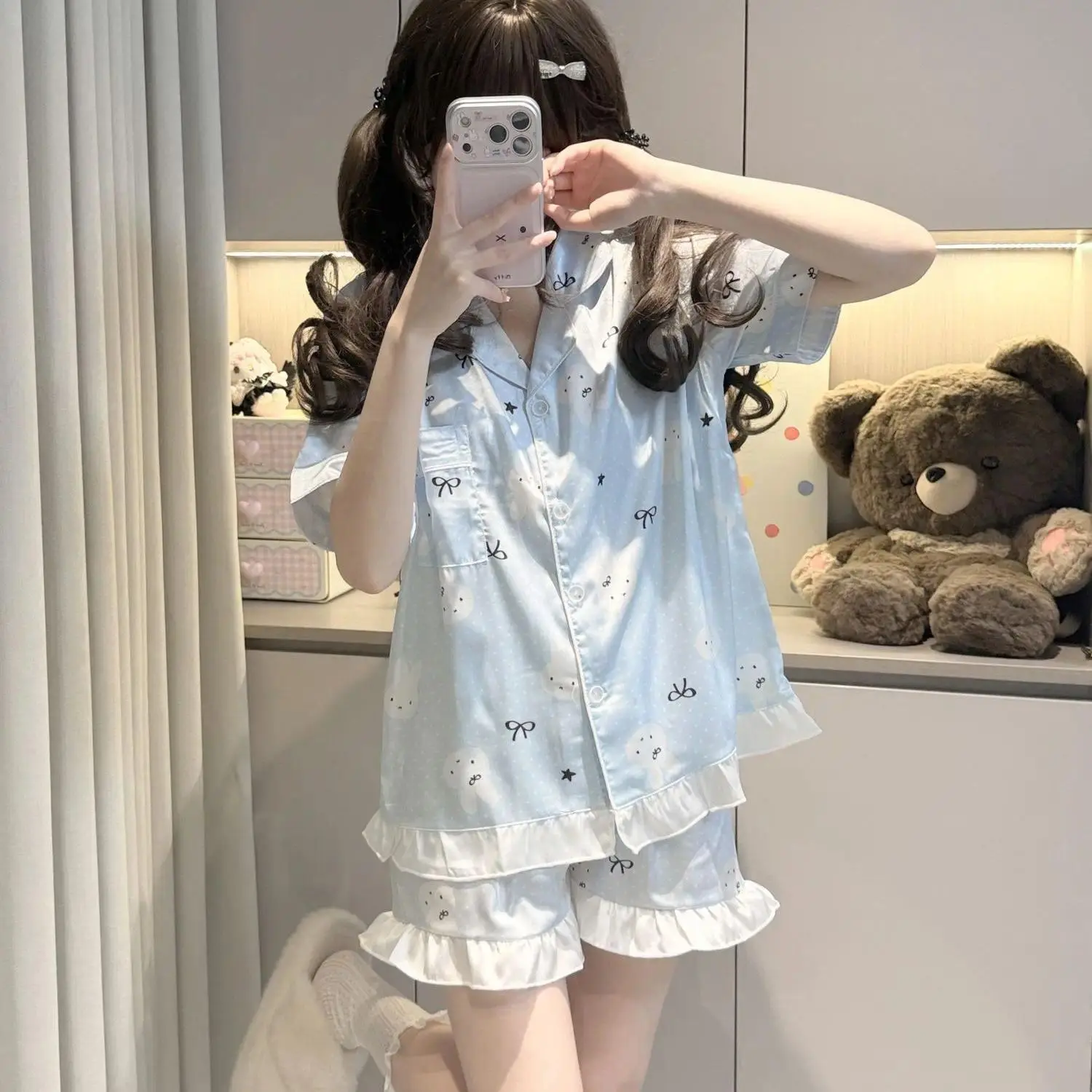 Summer New Style Anime Miffy Ice and Snow Silk Pajamas Female Cute Comfortable Cartoon Short Sleeves Shorts Lounge Clothes 2026
