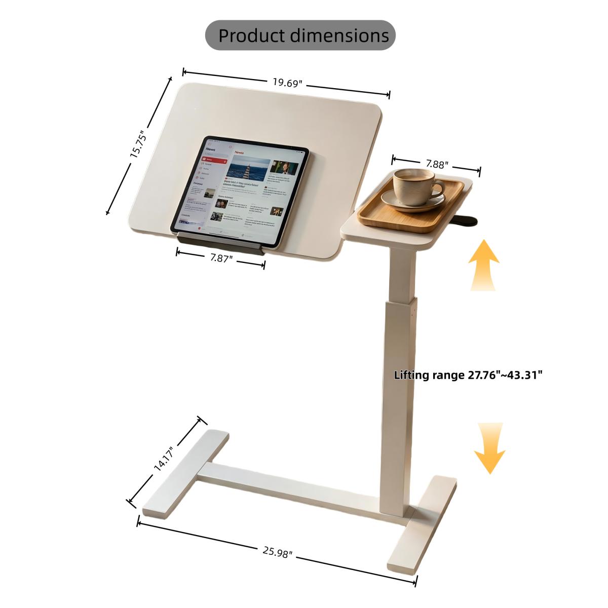 Mobile Adiustable Standing Desk, Overbed bedside desk with Flip Desktop and 4 Wheels, Height & Angle Adjustable Rolling Laptop table,Portable Over Bed Desk for Home, Office, Study, hospital.white