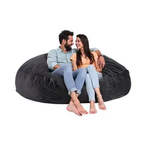 VEVOR Bean Bag Chair, Giant BeanBag Chair with Removable Washable Cover for Adult, Dutch Velvet High-Density Foam Filling Round Bean Bag with Handle and Side Pocket for Living Room Bedroom, Black