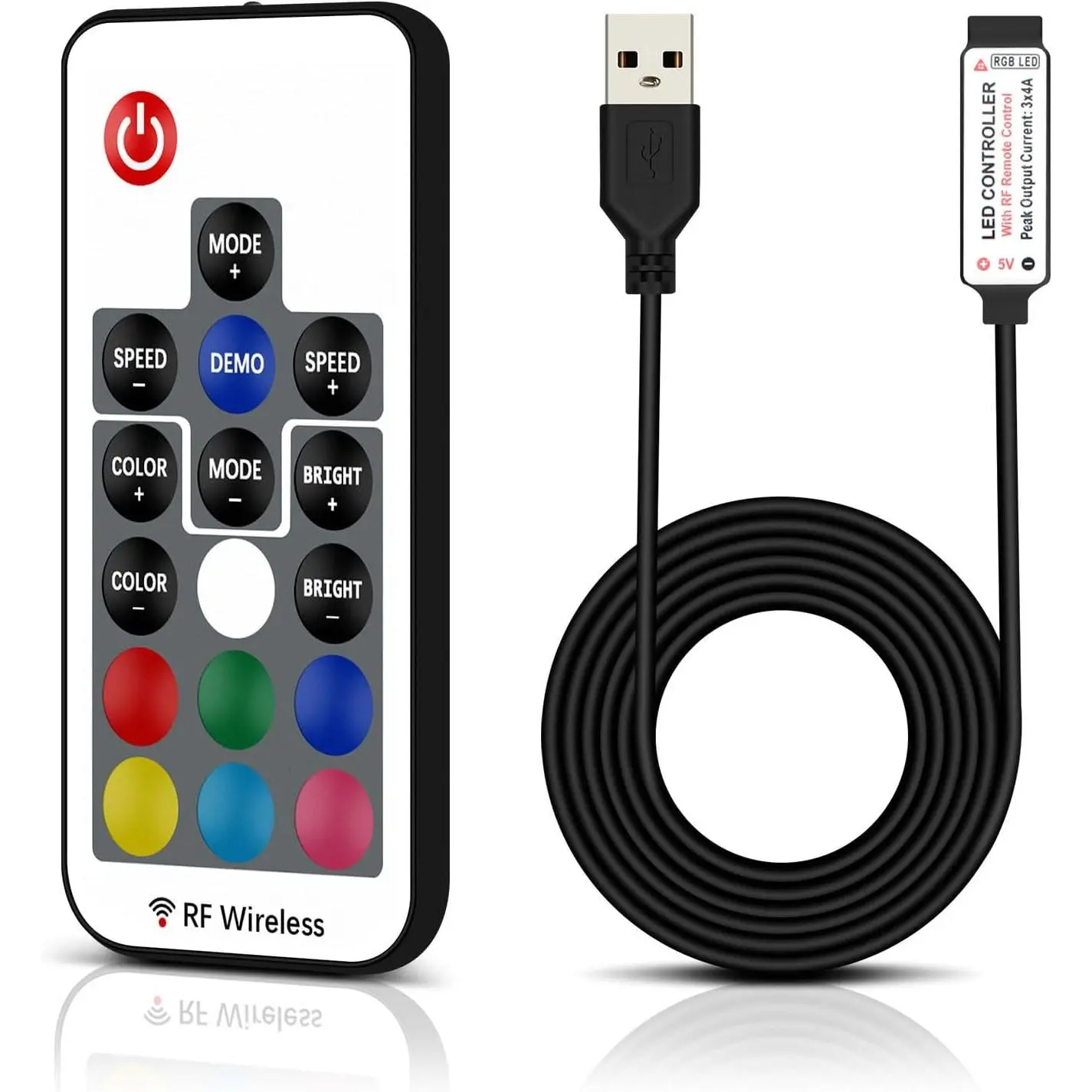 17-Key RF LED Controller, USB Mini 4-Pin Lighting Accessory for Modern Home Decor with Synthetic Components