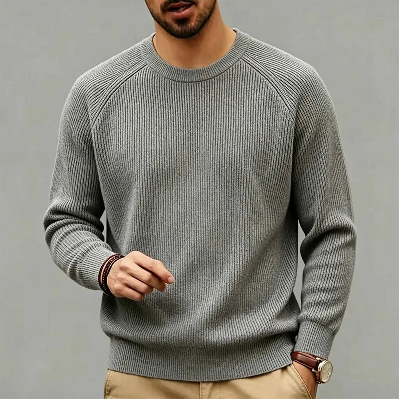 Men Vertical Cable‑Knit Mock Neck Sweater, Raglan Sleeve Design, Heather Grey Textured Knit Fabric, Ribbed Cuffs And Hem, Fall Winter Daily Knit Pullover Top # sohochic