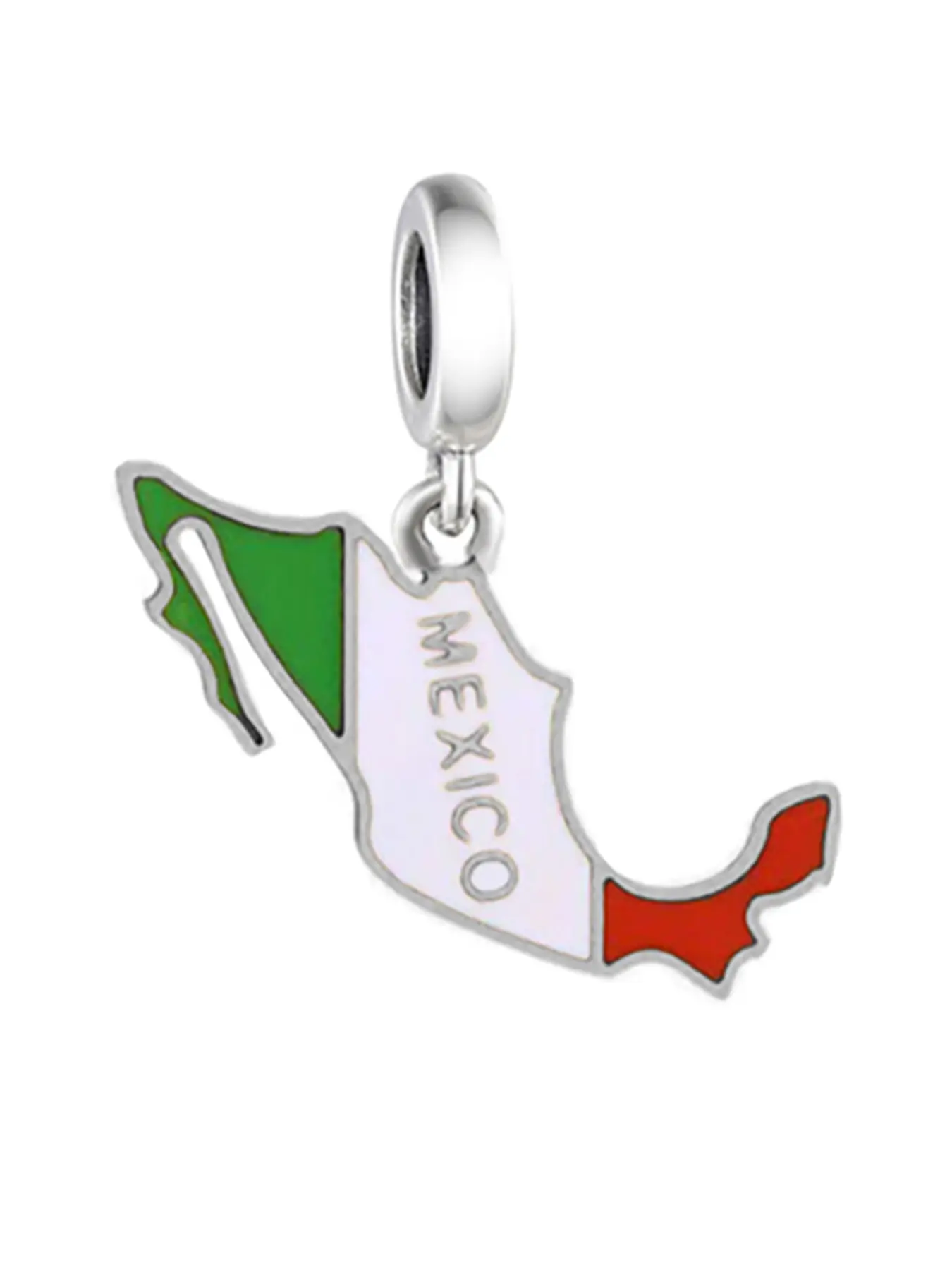 925 Silver Mexican Map Pendant, Enamel Flag Bead, DIY Bracelet Charm, Travel Souvenir Jewelry, All Seasons Casual Style