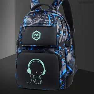 Boys Luminous Music Man Graffiti Backpack, Water Resistant Oxford Large Capacity School Bookbag, Casual Lightweight Laptop Daypack with USB Charging Port for Teen Students, Travel & Daily Outdoor Use