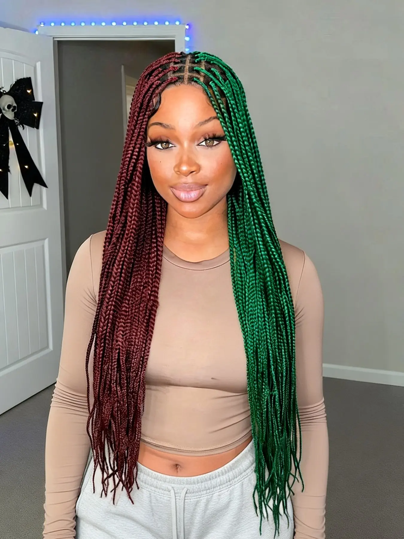 Burgundy Pre-Stretched Braiding Hair, Long Lightweight Box Braids, Pre Braided Synthetic Crochet Hair Extensions, Street Style for Girls