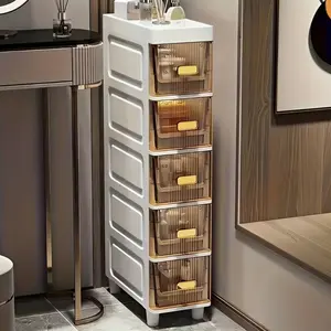 Luxurious slim storage cabinet with drawers - made of durable and waterproof PP material, featuring a multi-functional storage box, suitable for use in bathrooms, kitchens, personal care product dispensers, and more, with storage drawer units