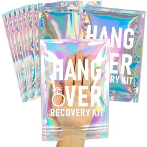 Hangover Recovery Kit Bags—Pre-Printed Holographic Resealable Bags(Without Self-Care Kits),Ideal for Bachelorette Party Favors and Birthday Hangover Kits