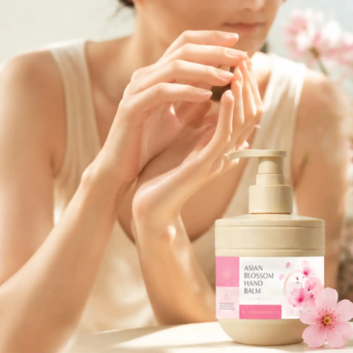 Asian blossom hand balm, gentle floral moisture, nourish dry hands, soften hands, comfort dry hands, 10.58fl oz, 300ml