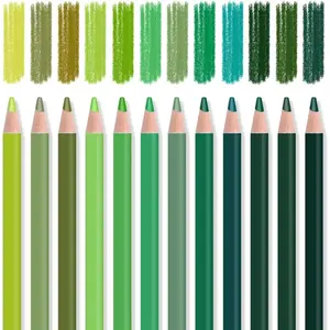 12Pcs Green Colored Pencils Set, Pre-sharpened Oil Based Wooden Professional Drawing Sketch Pencils, Art Supplies for Adult Coloring Books, No Duplicates