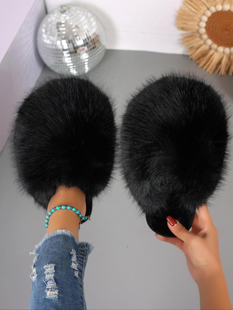 New Trendy Plush Fur Slippers, Valentine's Day Gift for Girls, Super Cute Fashion Warm Home Shoes, Fuzzy Warm Slippers, Anti-Slip Thick Sole Cotton Slippers