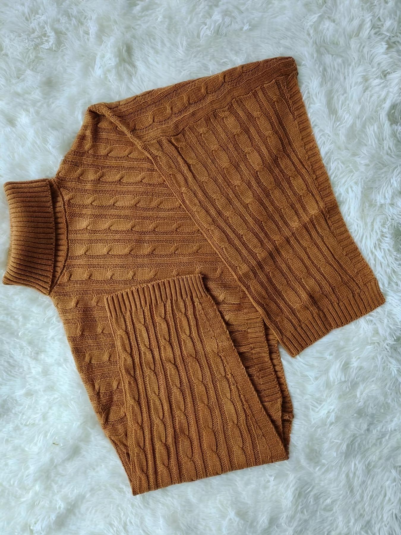 Women's Textured Split Sleeve Turtle Neck Cropped Sweater, Casual Solid Color High Neck Long Sleeve Jumper, Women's Knit Clothing for Daily Wear