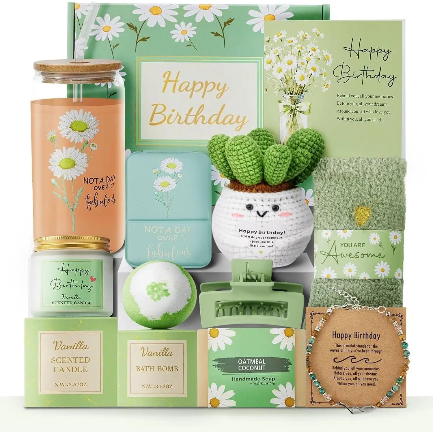 Birthday Gifts For Women 11 count Womens Birthday Gifts Birthday Box Basket | Sage Green Birthday Box for Woman,Gifts for Women Birthday Gifts for Mom,Daughter,Aunt, ,Coworker Birthday Basket