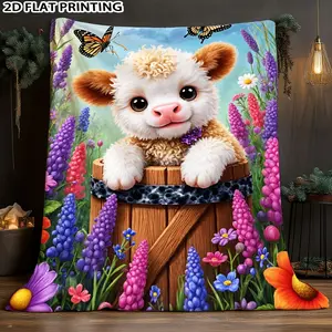 Adorable Soft Baby Cow Design Fleece Blanket - 280Gsm Fabric Weight, Cozy & Warm Fleece Material, Easy to Carry for Napping, Camping & Traveling, Perfect for Couch, Bed, Home Decor