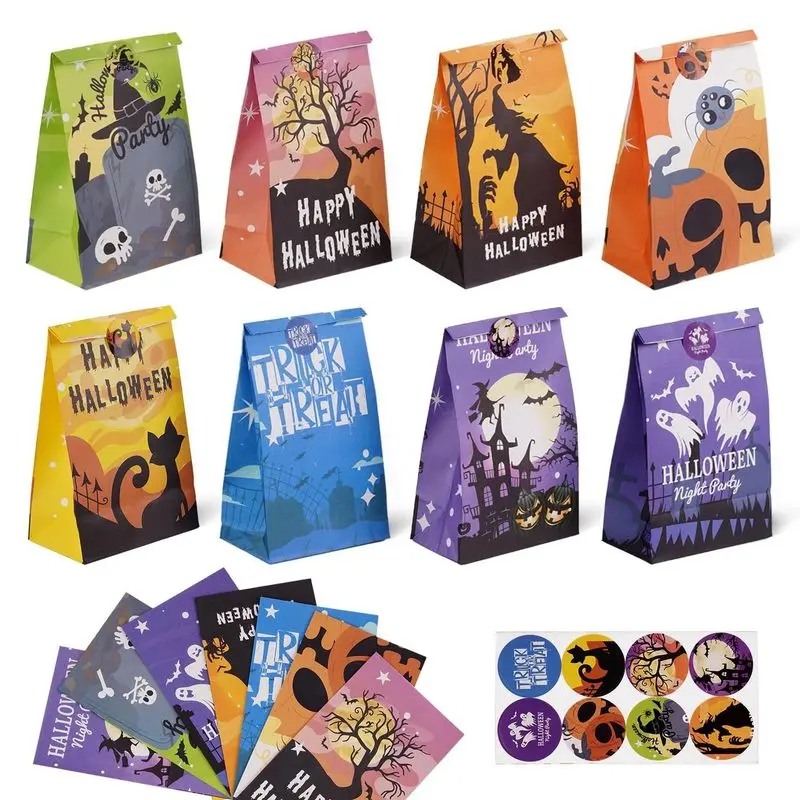 Halloween Kraft Paper Bag Holiday Party Candy Bag Horror Skull Witch Printed Gift Bag