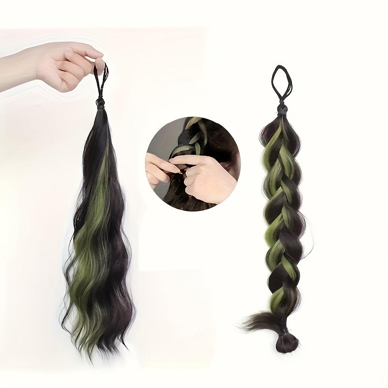 2 long wavy synthetic wigs, braided ponytail hairband with elastic band, available in curly and straight styles, elastic hair tie, suitable for women, applicable to various hairstyles