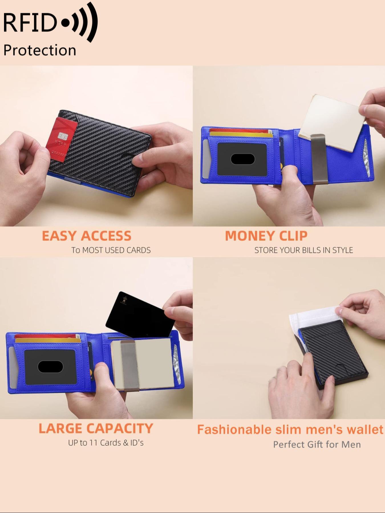 Men's Carbon Fiber Pattern with Card Slots, Slim Wallet with RFID Blocking, Thin Design for Easy Carry and Security, RFID Blocking Wallets