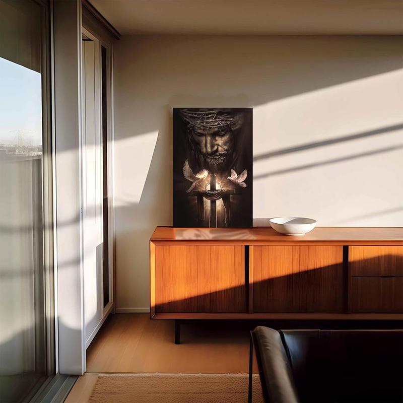 1 Count Framed Jesus Christ Canvas Wall Art The Hand of God Jesus Reaching Into Water Christian Painting Prints Biblical Wall Decor Religious Room Decor for Church Prayer Room Schools Hospitals 16x24inch