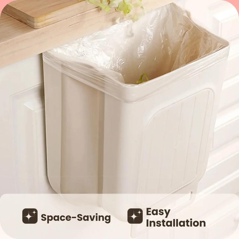 Foldable Hanging Kitchen Trash Can, Touchless Slim Garbage Bucket, Space-Saving Duty Waste Storage Accessory for Home