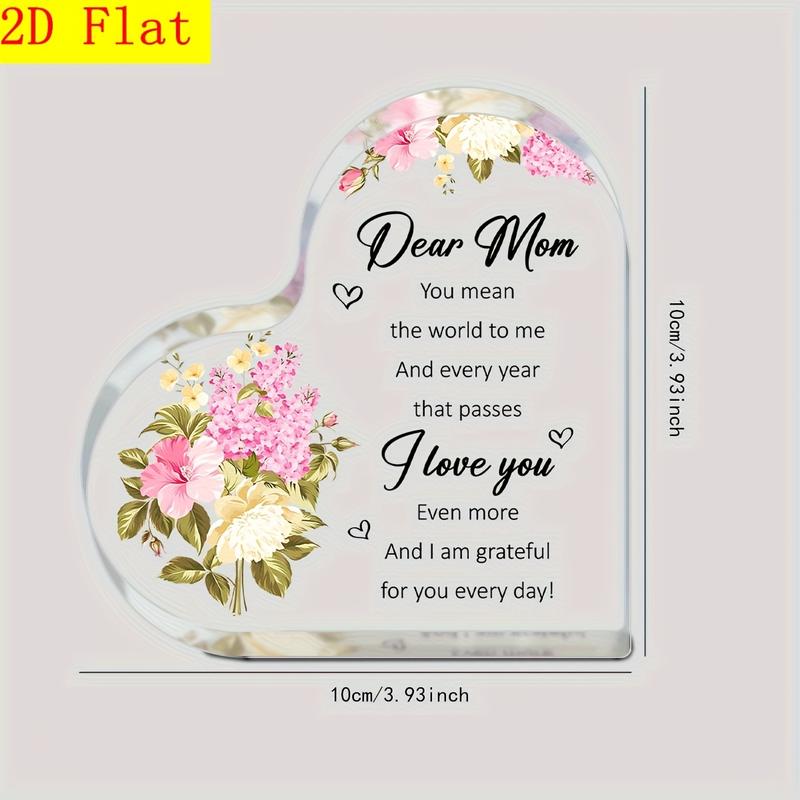 2D Exquisite Heart Shape Acrylic Decorative Plaque with Heartfelt Message  Grateful Gift, Mom Birthday Gift, Mothers Day Gift From Daughter Or Son, Perfect Gift for Thanksgiving Anniversary