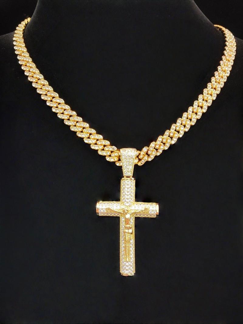 1Piece  Women Men Hiphop Cross and Jesus Shape Pendant Necklace Punk Vintage Hip Hop Iced Out Jewelry Bling Bling Necklace Is Perfect For Party Or Everyday Lovers' Gifts