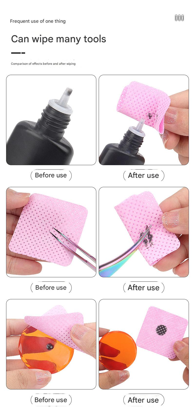 2 boxes 400pcs / Glue bottle mouth cleaning cotton pads, tweezer cleaning cotton pads,pink boxed glue wipes, non-woven fabric material, 200 pieces/box