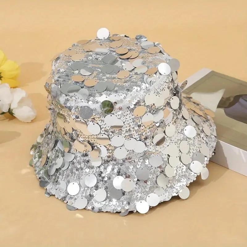 Glittering Silvery Sequin Bucket Hat Lightweight Fisherman Cap for Trendsetters - Perfect Festival & Rave Accessory