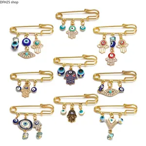 Gold Hamsa Hand Brooch Pin Evil Eye Lapel Jewelry for Women Durable Metal Fashion Brooch Clip On Accessory for Party Wedding Daily Wear Gift