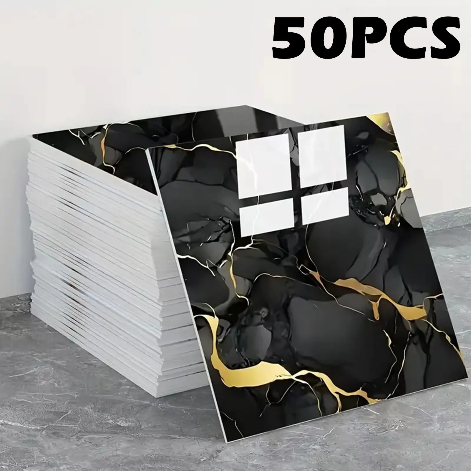 50pcs Self-Adhesive Bathroom Tiles, Waterproof PVC Wall Panels, Marble Pattern Bathroom Peel And Stick Wallpaper Stickers, Easy Peel & Stick, Modern Wall Decor