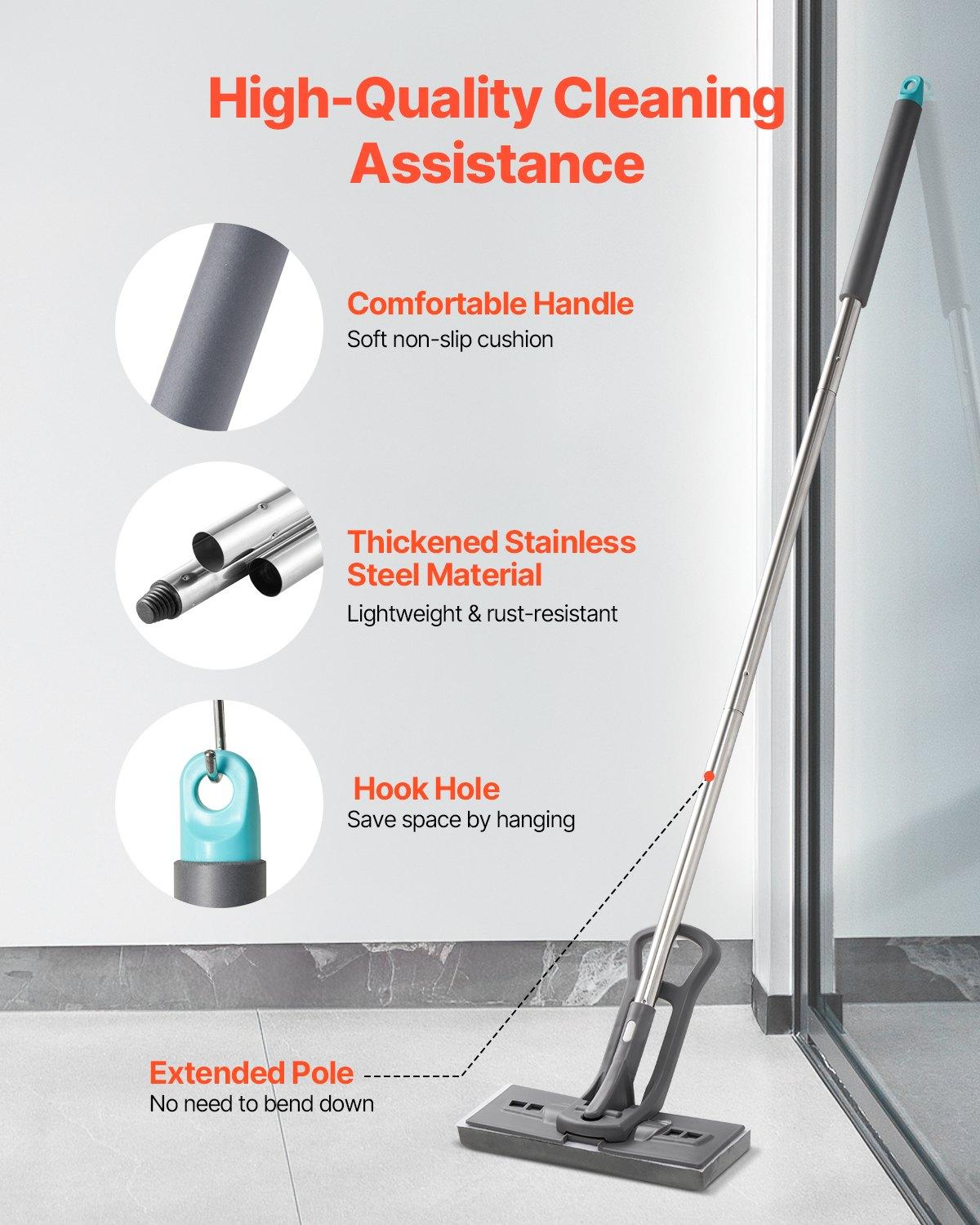 VEVOR Sponge Mop, High-Density PU Sponge Mop with 1 Pcs Sponge Mop Replacement , Easy to Squeeze Sponge Mop with Hook & Loop for Head Change, Fit for Various Floors’ Cleaning