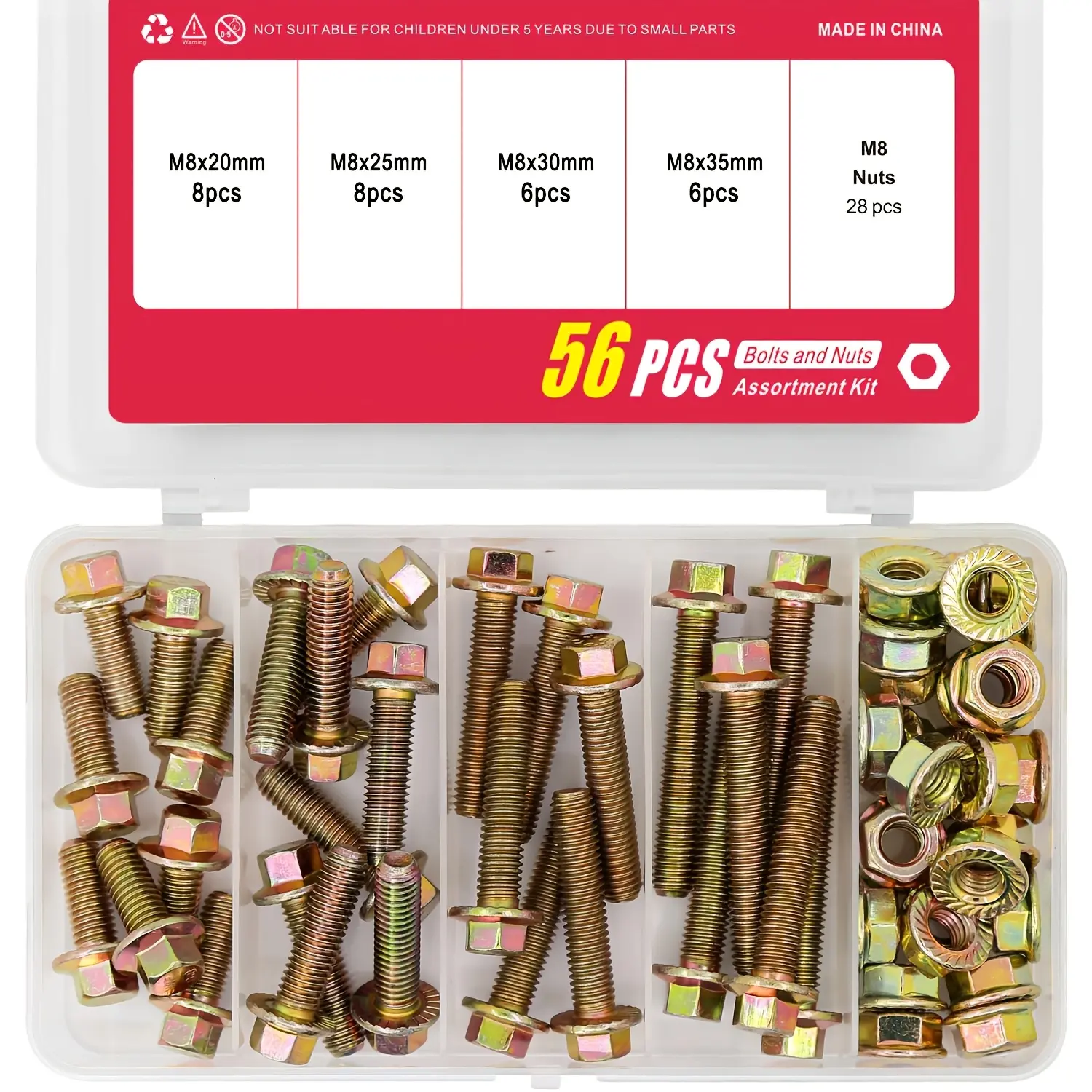 56-piece M8 Flange Nut and Bolt Set