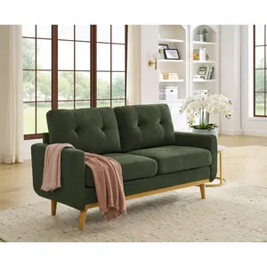 Aobtkel 67.7" Wide Mid-Century Modern Upholstered Tufted Loveseat Sofa With Wooden Legs modular