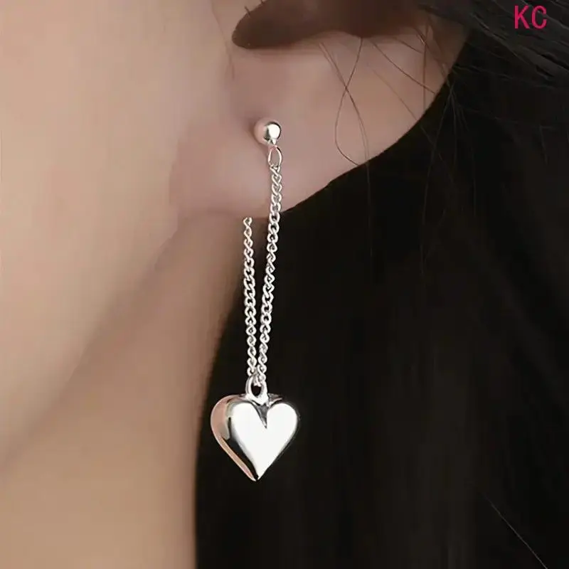 2Pcs Silvery Alloy Heart Chain Drop Earrings, Versatile Women’s Ear Jewelry For Daily Outings And Various Themed Party Matching Presents