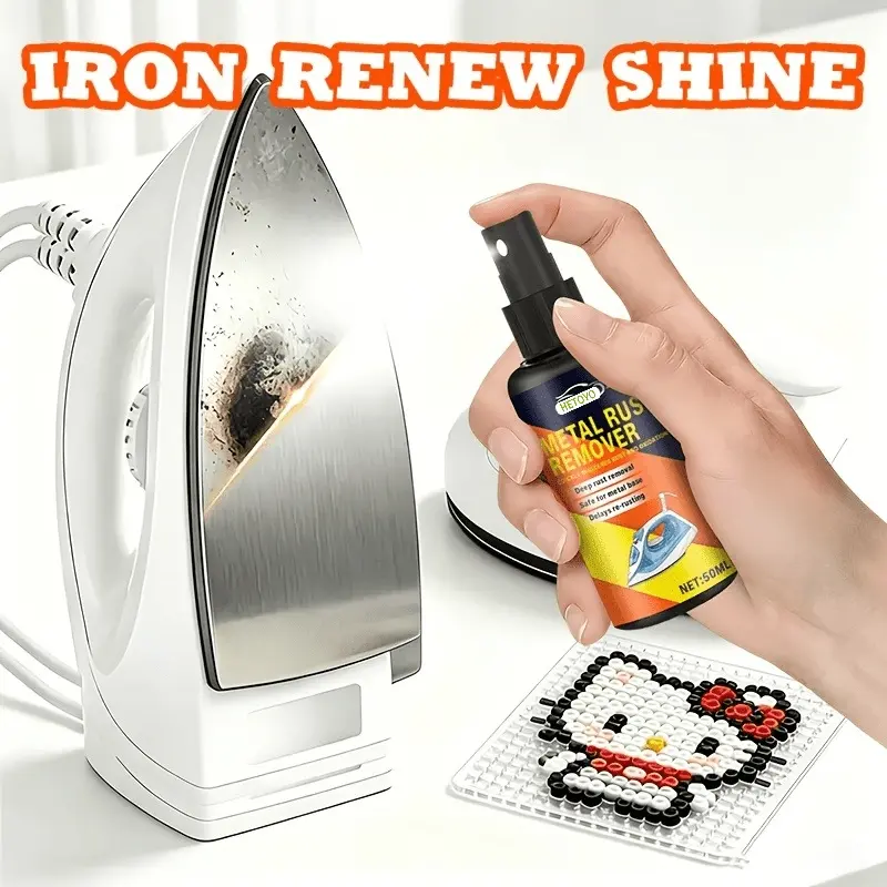Iron Repair Spray, suitable for steam irons, non-stick iron protectant, removes stains, rust, and burn marks, restores function, prevents fabrics from sticking, works quickly, easy to use, safe for all irons, household laundry care product.