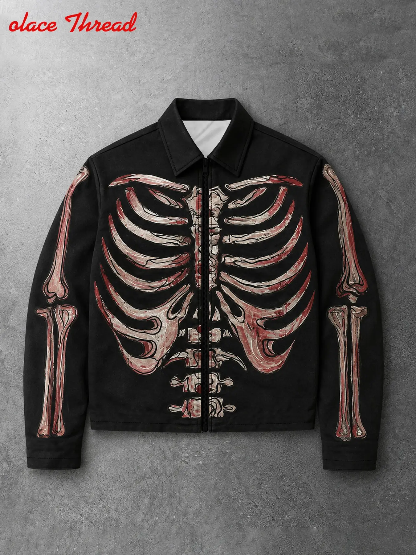 Unisex Gothic Y2K Skull Ribcage Print Jacket, Full-Zip Long Sleeve Coat, Fashionable Turn-Down Collar Design, Perfect for All Seasons