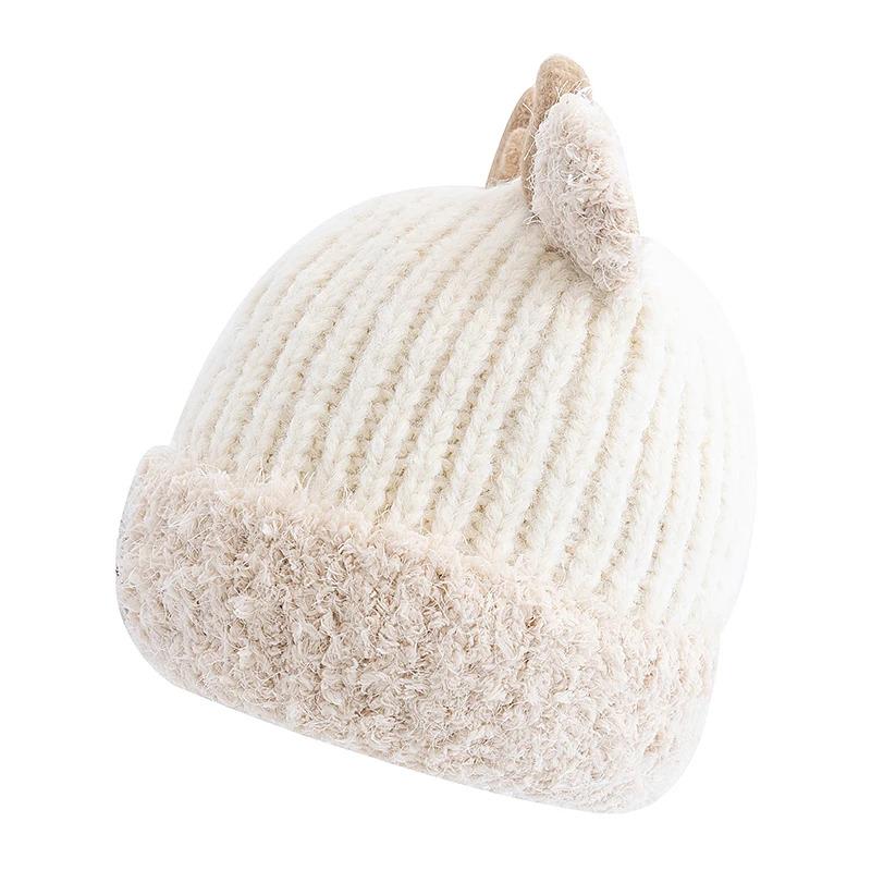 Hot Sale Women Cute Plush Fur Warm Winter Hat Young Trendy Knitted Hat With Deer Horn Ear Girls Lovely Elegant Fur Winter Cap