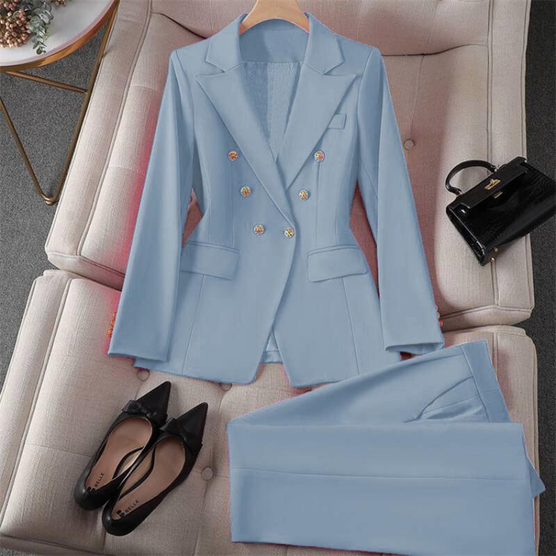 Vintage Blazer Slim Fit Fashion 2025 Women Korean Style Casual Design Sense Top and Trousers Set233