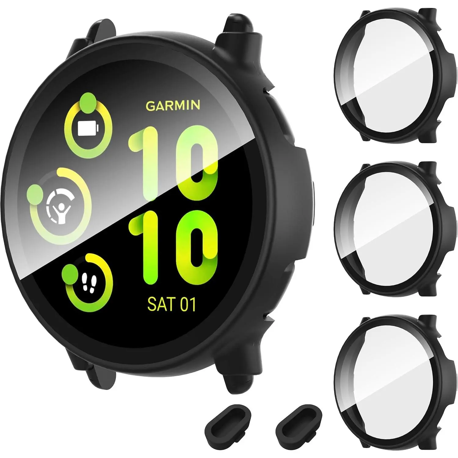 3-Pack Wearable Accessories for Vivoactive 5 - 9H Scratch-Resist Tempered Glass Screen Protector, Ultra-Thin Hard PC Shell with Full Protection