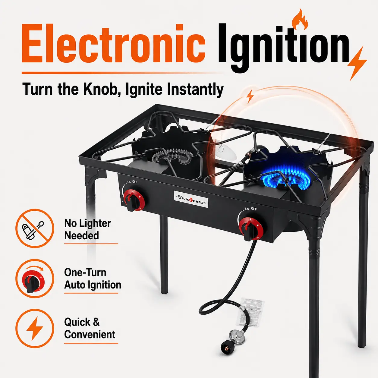 Portable Propane Camping Stove – Heavy Duty Cast Iron Gas Cooker with Detachable Legs, Outdoor Grill for Camping Must Haves, Survival Gear, Tactical Cooking, BBQ & Patio Use