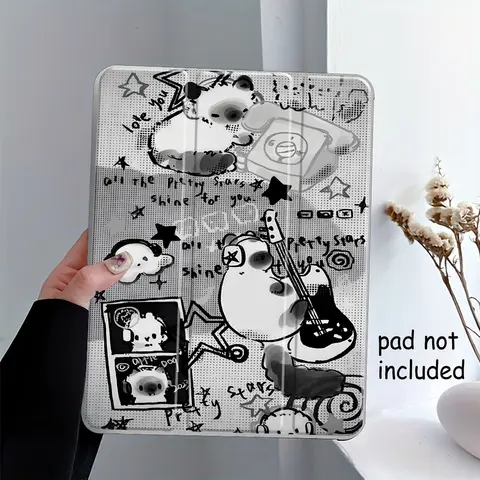 Cute and Musical Cat Pattern Clear Acrylic Case, Tablet Casing, Tablet Protective Cover for iPad 10th Generation, Trifold Stand and Pencil Holder, Auto Wake/Sleep Feature, Great Birthday Gift for Teen Girls, Ipad Tablet Accessories (Case Only)