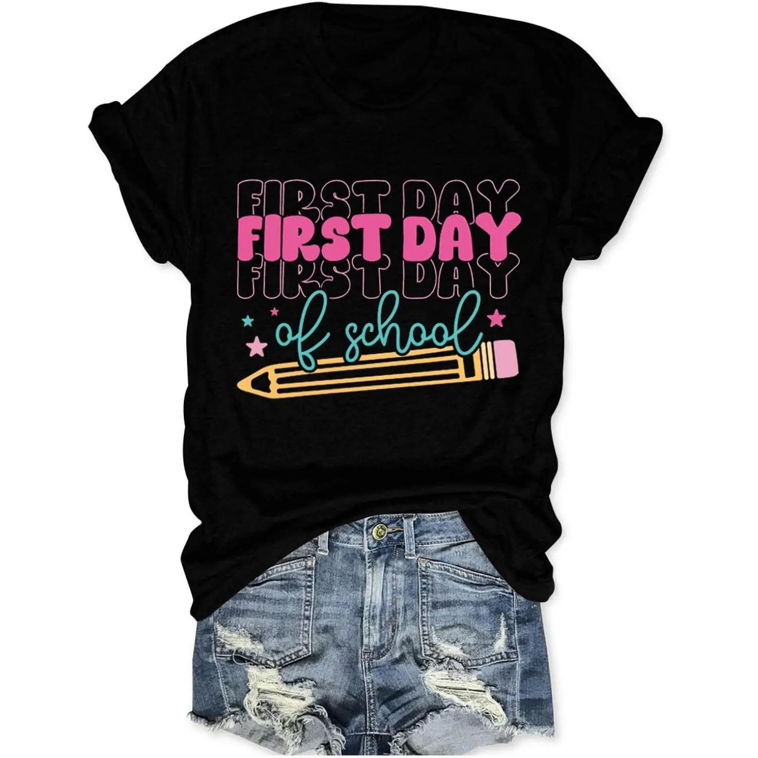 First Day of School Shirts Women Teacher Graphic Tees Back to School Tshirt