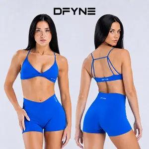 DFYNE Women Nylon 2-Piece Workout Set, Cross Back Support Sports Bra & High Waist Peach Butt Lifting Running Shorts, High Stretch Sweat-Wicking Athletic Outfit for Yoga Gym Training