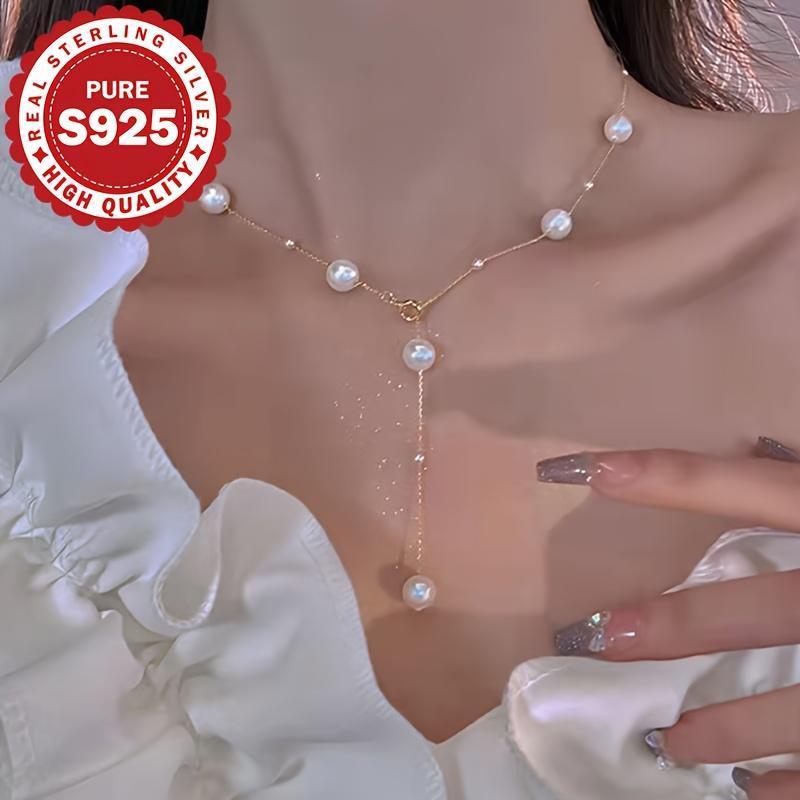 A Necklace Made of Small Shell Pearls, Crafted from S925 Sterling Silver, Offers Four Different Ways to Wear It. It'S Suitable for Parties And Weddings, Exuding a Noble And Elegant Charm, Perfect for High-End Gifts on Thanksgiving And Valentine'S Day.