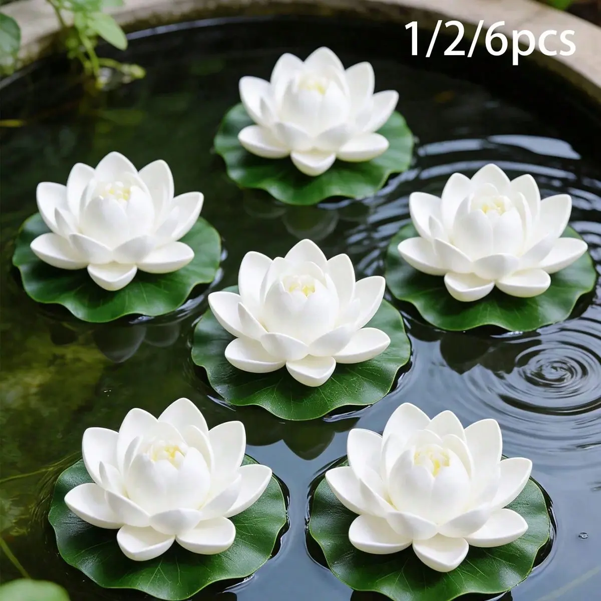 Realistic Floating Lotus Flowers with Lily, Artificial Pond Plants for Ponds, Lakes, Aquariums, Gardens, Home Decor, Weddings, Parties, Flower Decorations