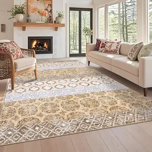 Garvee Farmhouse Area Rugs 5x7 Ultra-Soft Throw Rugs, Non-Shedding Oriental Tribal Print Accent Carpet, Machine Washable Low Pile Floor Cover, Easy to Clean, for Living Room, Bedroom, Brown