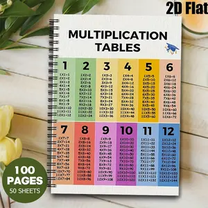 1 Pack Multiplication Tables Spiral Notebook, 5.7x8.26 Inch, Colorful Math Tables Print, Durable Coil Binding, School Supplies for Kids, Math Learning Tool, Back to School Gift, Homework & Class Notes, Educational Stationery for Students [2D] Flat