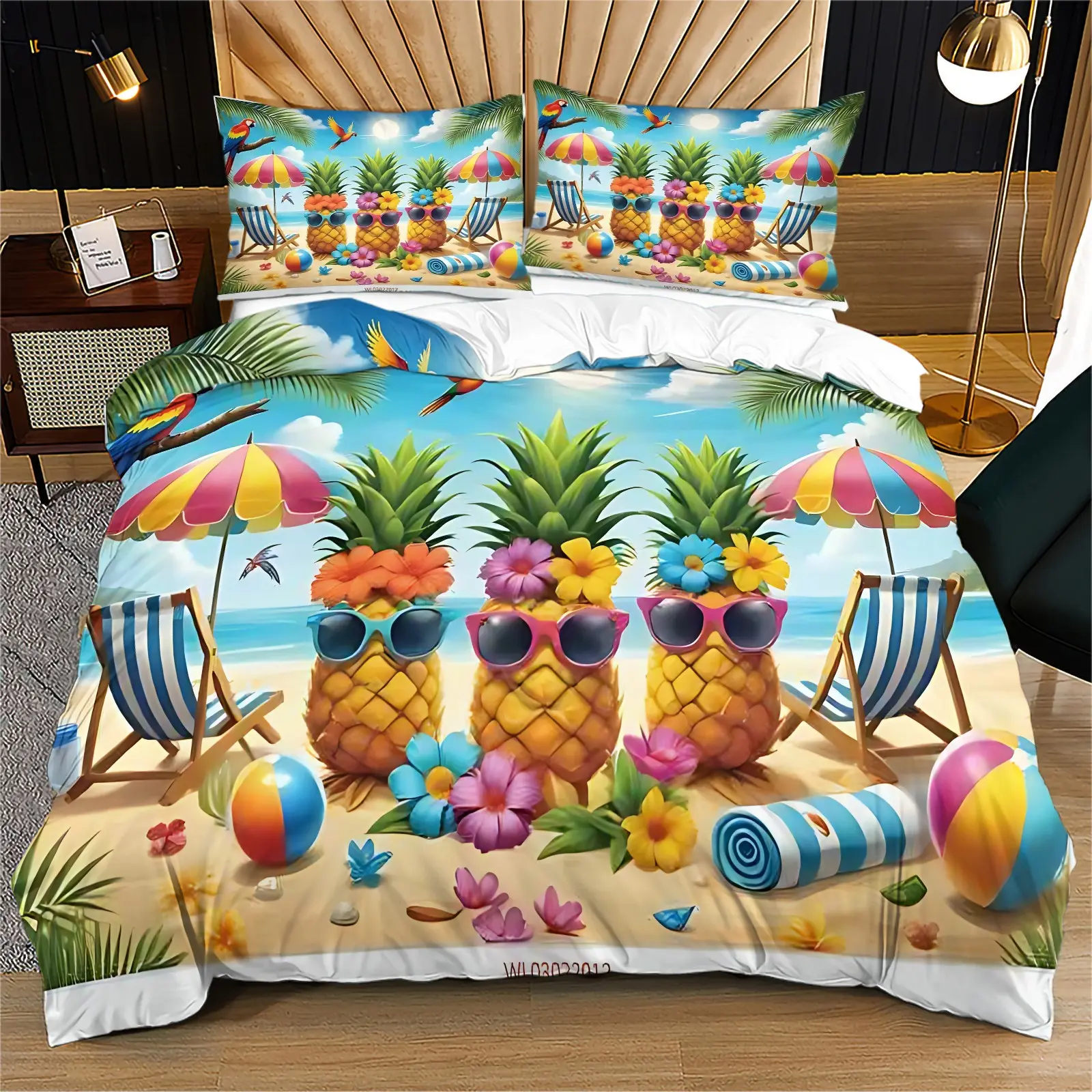 Summer Beach Cartoon Pineapple Duvet Cover Set, Tropical Hawaii Bedding, Soft Microfiber, Kids Bedroom Gift, 2/3 Pcs, No Inserts
