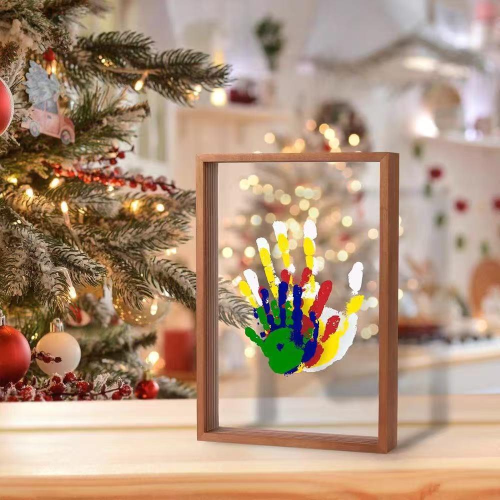 Thanksgiving/Cyber Monday/Christmas/New Year Gift 🎁 Family Handprint DIY Kit - Wooden Keepsake Frame with 6 Acrylic Paints for New Parents