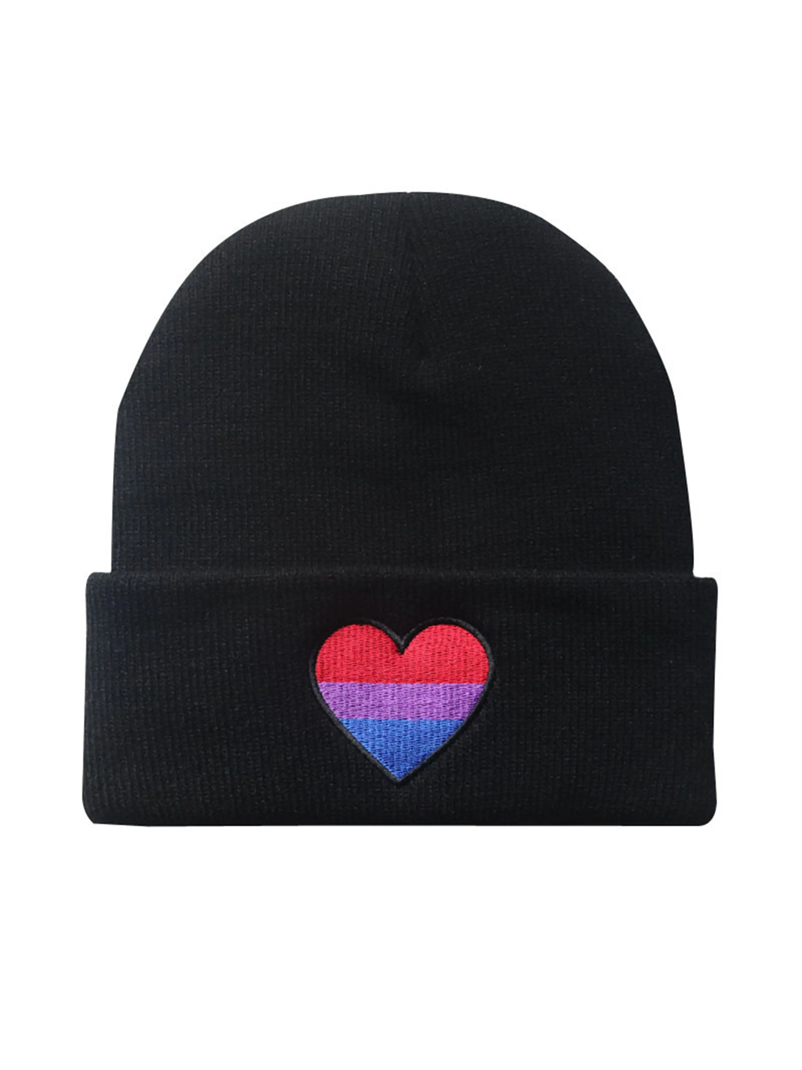 Rainbow Stripe Heart Embroidered Beanie, Warm Skull Hat, Gradient Pride Heart Patch, Street Style, Unisex Winter Hat, Loose Fit, All Seasons