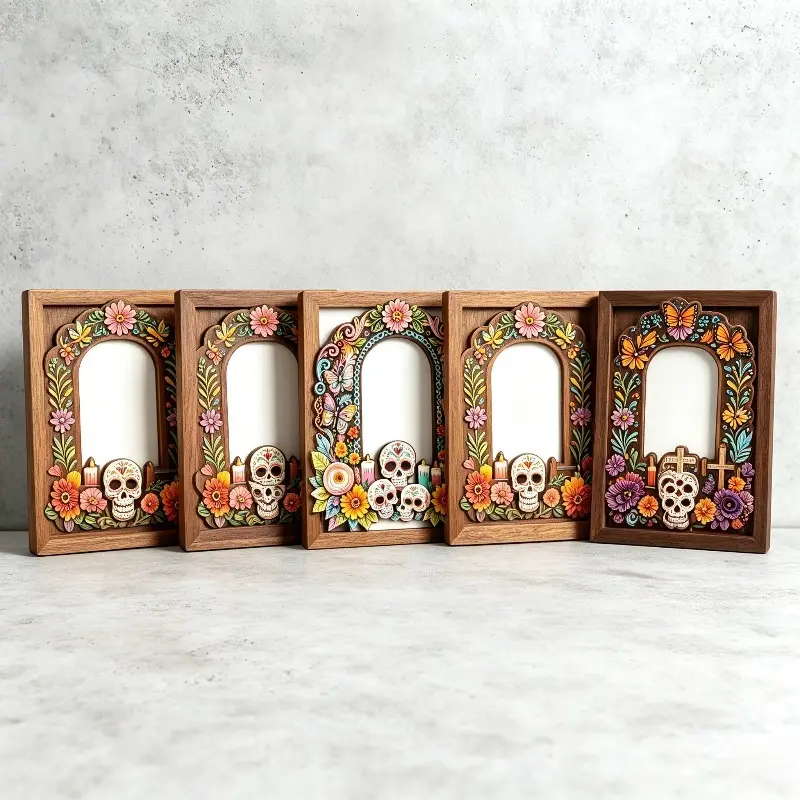 Handcrafted Day of the Dead Wooden Memorial Photo Frame - Altar Decor, Memorial Gift, Multi-Size Photo Display, Tabletop Keepsake for Loved Ones Remembrance