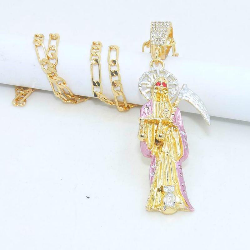 Santa Muerte Necklace Figaro Chain Santisma Muerte Pendant/Charm St. Jude Men's Women's Necklace